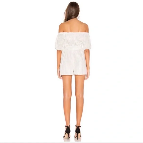 revolve l’academie white stoped off shoulder romper with tie waist - Picture 5 of 8